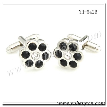 YH-542B Black Gorgeous Flower Crystal Cufflinks, Jewelry Cufflinks