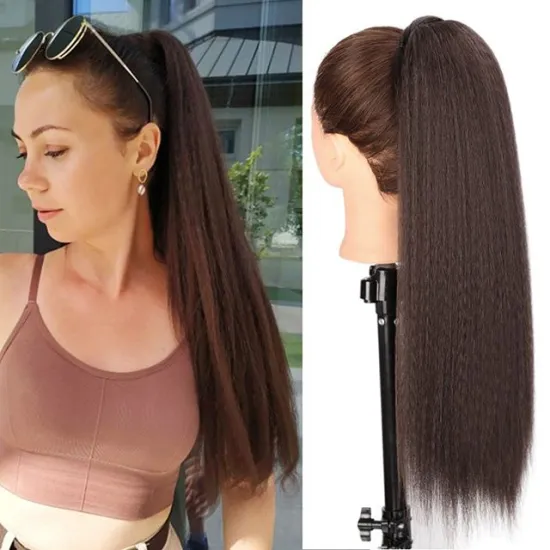 Long Yaki Ponytail Hairpiece for Women with Comb Synthetic Pony Tail False Hair Extension Adjustable Strap Kinky Curly 22" >=60%
