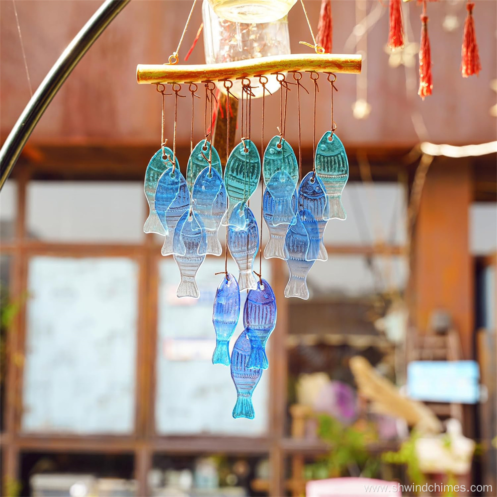 Blue Glass Sea Wind Chimes for Outdoor Use