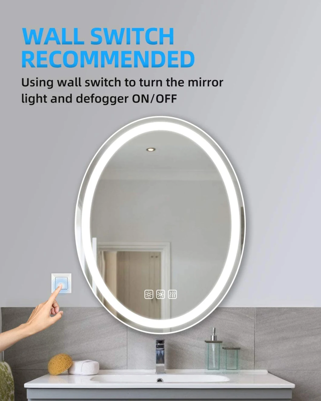 Sally Oval LED Mirror Bathroom 22X28 Dimmable Waterproof Frameless Anti-Fog Vanity Make up Mirrors with Light