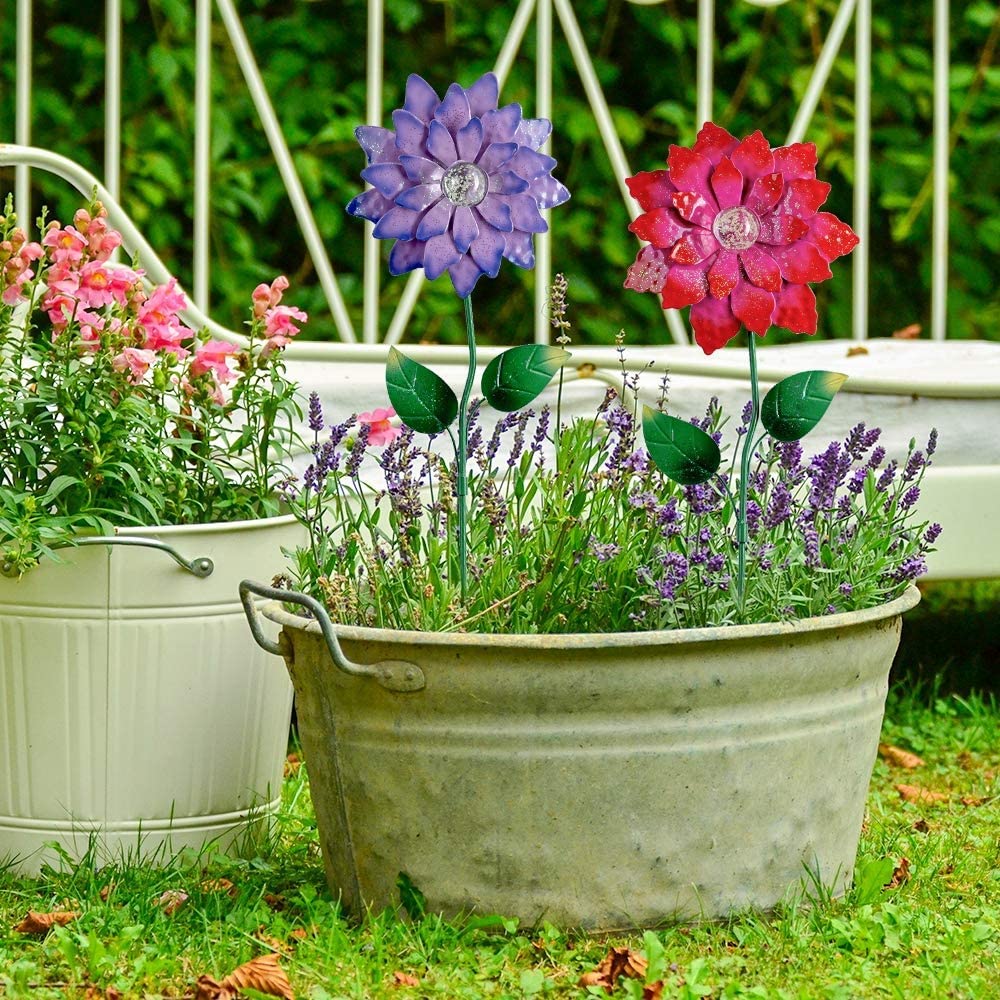 Estacas de jardín decorativas de flores de metal