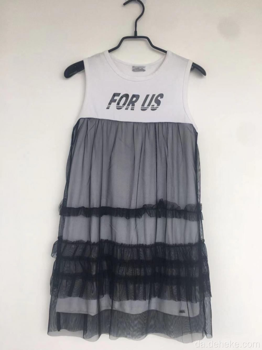 Piger strikkes mode print sort netto kjole