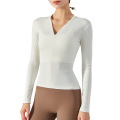 Pleated V-neck riding top high elastic long sleeve