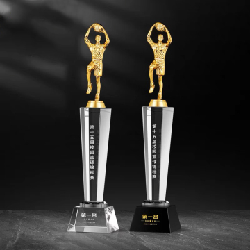 Custom Crystal Basketball Trophy Cups with Gold Metal Model for Sports Awards