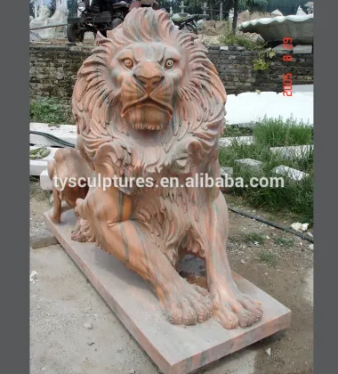 Garden stone outdoor lion statue marble sculpture of lion sunset red marble lion