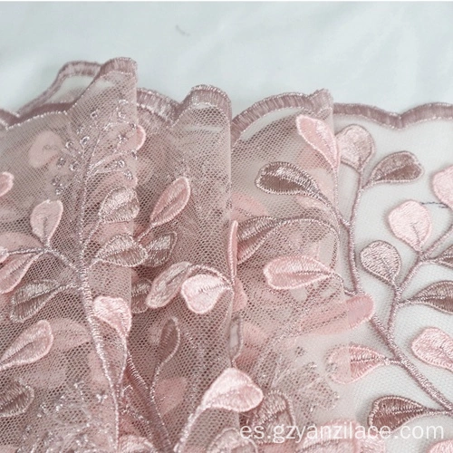 Telas de encaje con cuentas de flores 3D de color rosa claro, tela de  encaje con