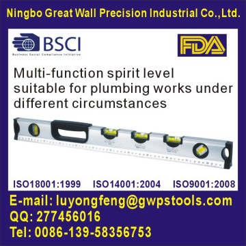 Spirit Level with 5 vials to measure the slop, useful for bathtub and water pipe installment
