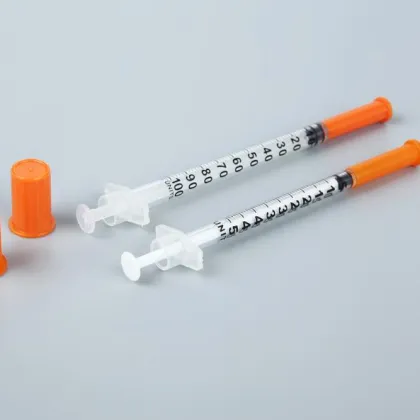 Free sample orange cap colored insulin syringe