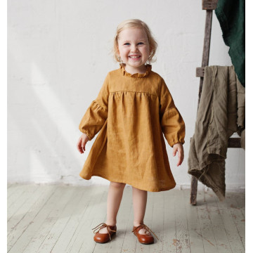 Cotton Linen Solid Color Autumn Long Sleeve Dress