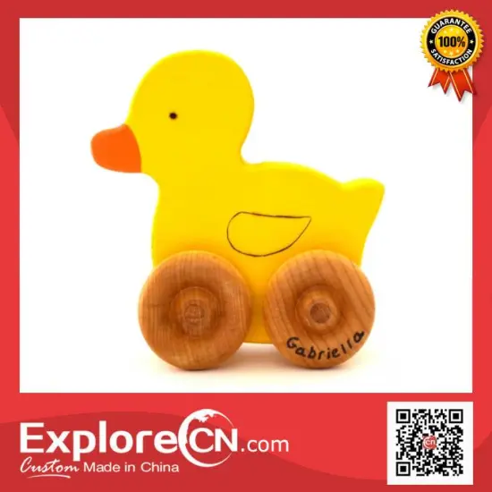 Manufacture plush yellow duck toy with wheels