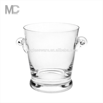 Thick Bottom Hand Blown Large Round Clear Ice Bucket With Ear