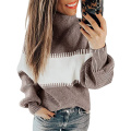 Womens Turtleneck Colorblock Striped Chunky Pullover