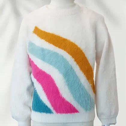 Vitality Girl Style Contrasting Color Wave Sweater