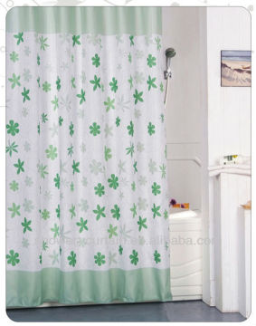 polyester fabric printed simple flower shower curtain white and green colour