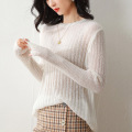 Long-sleeved retro hollow knitted sweater women's