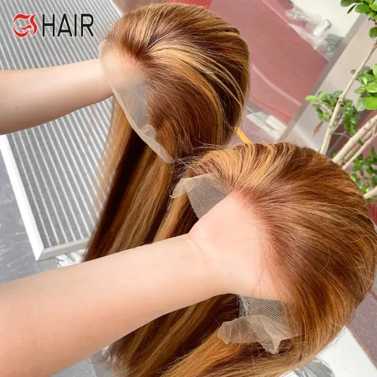 GS 4/27 Long Honey Blonde Wig with Brown Highlights and Transparent Lace Front