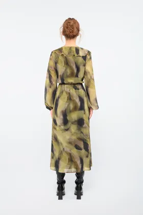 Stunning Mustard Green Long Length Classic Dress