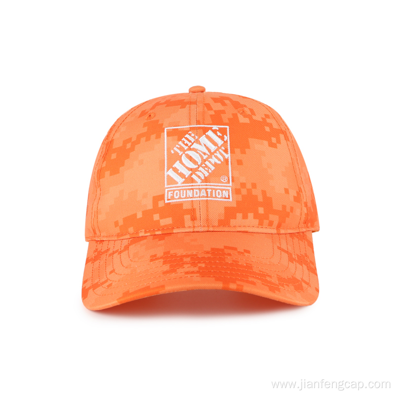 Orange digital camo outdoor cap with simple embroidery