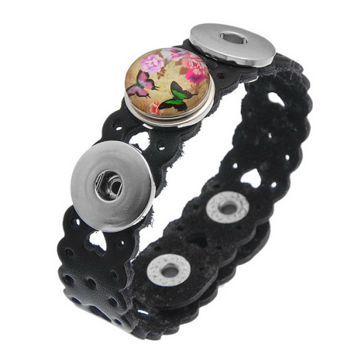 Trái tim hình da Bracelet với Noosa Snap nút Band