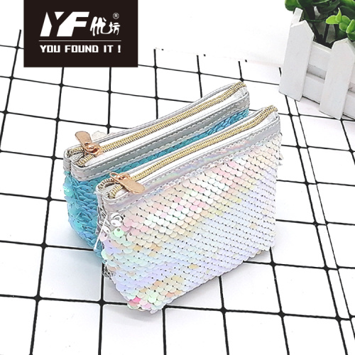 Coin Purse Keychain Custom sequins laser make up coin purse Manufactory