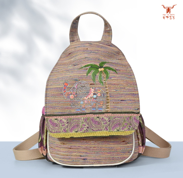 Mei Yi Arts Waterproof Nylon Ethnic Print Elephant Backpack