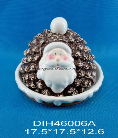 Hand-Painted Ceramic Santa Bread Box