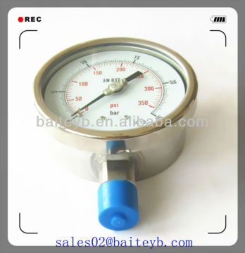 4.0"(100mm) stainless steel case 316 stainless steel connection glycerin filled seismic pressure gauge