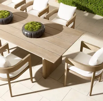 Teak Wood Rattan Wicker Outdoor Dining Set - Table and Chairs