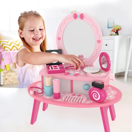 Stylish Kids' Fashion and Makeup Playset: Wooden Dressing Table with Mirror for Creative Play