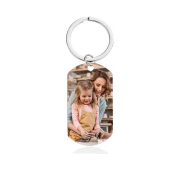 Stainless Steel Father's Day Gifts: Customizable Keychain Pendant with European & American Designs, Army Colors & Personal Photos - Memorial Keepsake