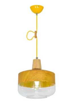 Single Glass With Wood Pendant Lamp For Restaurant