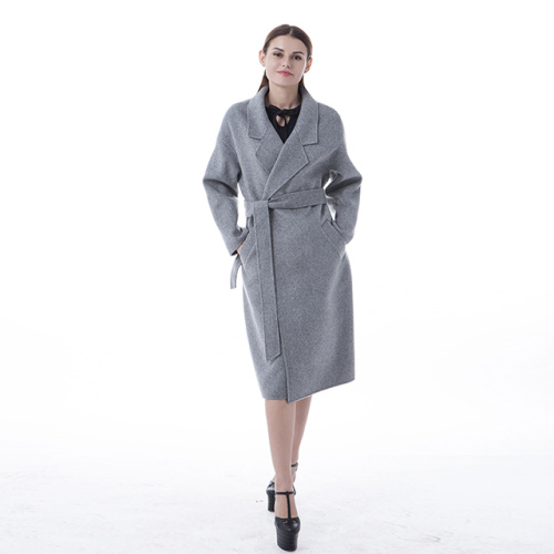 Haze grey lapel belt cashmere coat