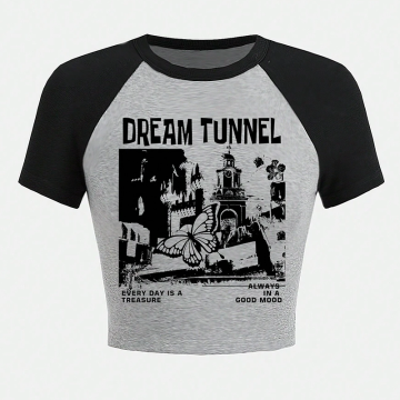 Stampa dtg personalizzata maniche raglan che coltiva magliette per ragazze contrastano top top magliette