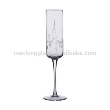 Champagne Glass with cityscape Cutting Pattern