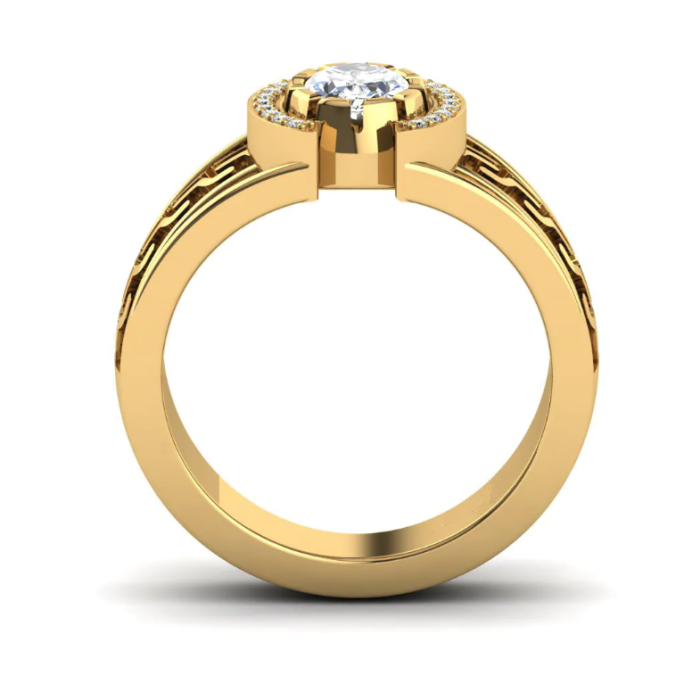 วงโมเดิร์น 14K Gold Oval Lab Diamond Men's Band