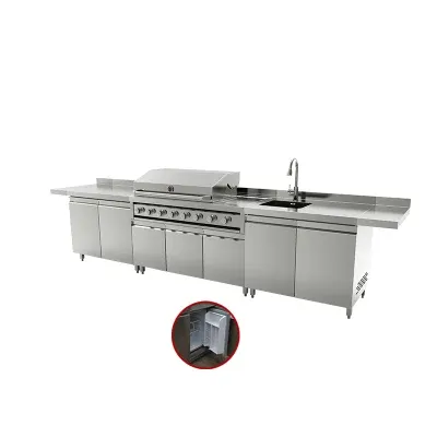 Backyard BBQ Kitchen Grills Fridge Set Outdoor Island Cabinet on Sale