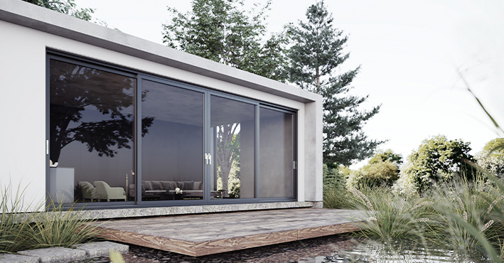 Porta deslizante minimalista de estrutura estreita