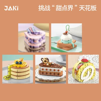 JK5618-28 JAKI Alice Afternoon Tea Heart Cake Dessert Model Building Blocks: Creative Children's Decorating Toy