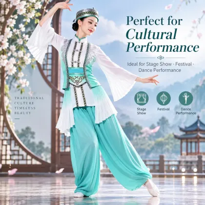 Modern Chinese Folk Dance Costume Outfit Headpiece