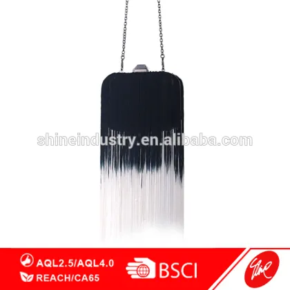 Two Tone Fringes Black Palm Clutch