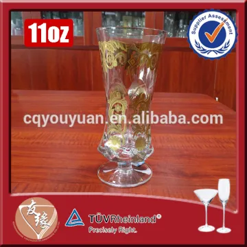 Super flint glass 11oz gold decaled handblown glass of champagne flute