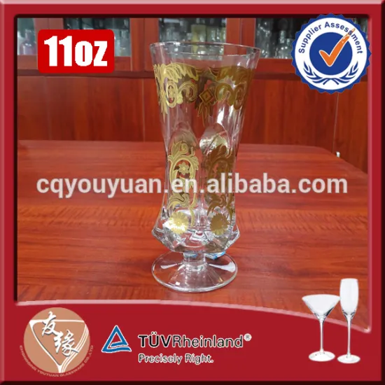 Super flint glass 11oz gold decaled handblown glass of champagne flute