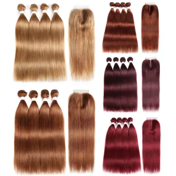 X-TRESS Women 8-26 Inch Pre-colored Hair Bundles With Closure Brazilian Straight Human Hair Weave Bundles For Remy Hair Vendors