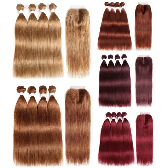 X-TRESS Women 8-26 Inch Pre-colored Hair Bundles With Closure Brazilian Straight Human Hair Weave Bundles For Remy Hair Vendors