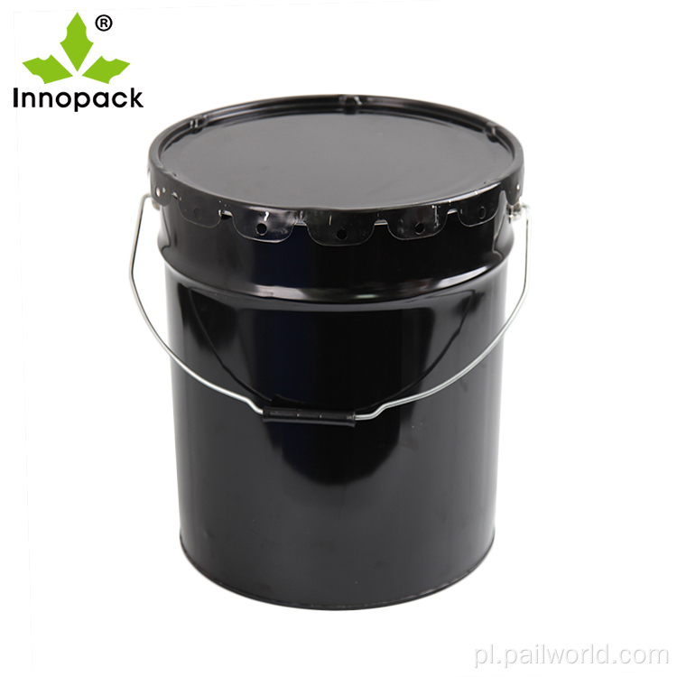 5 gallon black metalowe wiadro z pokrywką i uchwytem