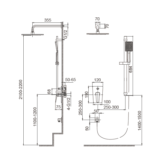 Shower set concealed