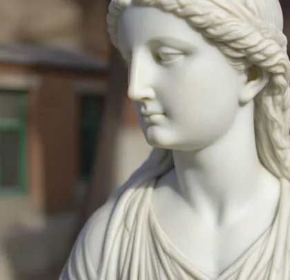 Artisanal Stone Pavilion with Classical Caryatid Design