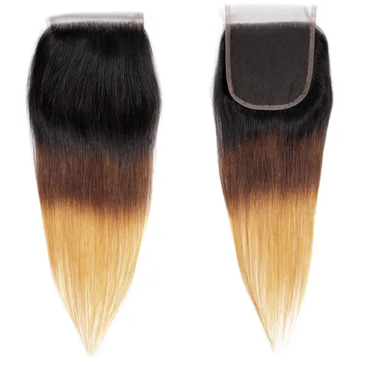 New Arrival Peruvian Straight Hair 4*4 Lace Frontal Closure 3 Tone Color 1b 4 27 Remy Human Hair
