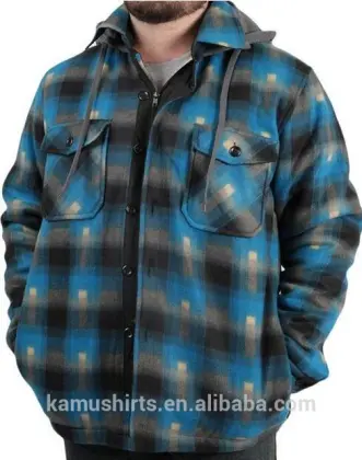 Mens Checkered Flannel Hoodie Jacket Shirts with Sherpa Lining Shirts