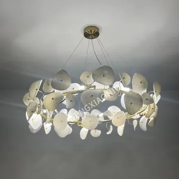 White Ceramic Ginkgo Chandelier for Large Restaurant Projects